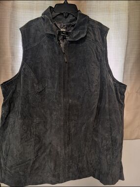 dennis basso Charcoal Gray Suede Full Zip Closure Vest Pockets Leather Shell